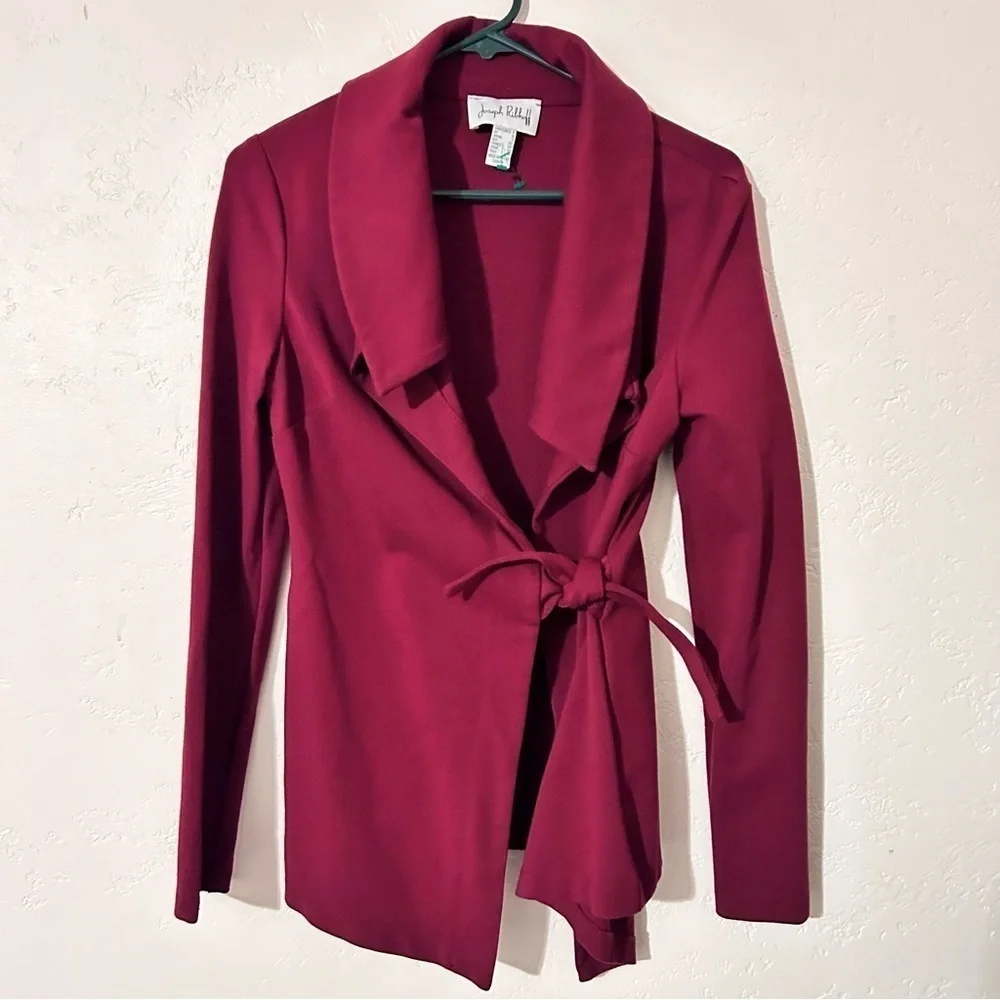 JOSEPH RIBKOFF Large Collar Wrap Jacket Cranberry  Size Womens 4